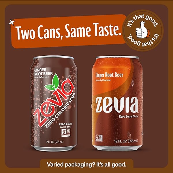 ZEVIA ZERO SUGAR SODA, GINGER ROOT BEER, 12 OZ CANS (8-PACK) – NATURALLY SWEETENED, ZERO CALORIE SUGAR FREE SODA – NON-GMO PROJECT VERIFIED, GLUTEN-FREE, VEGAN