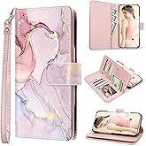Fingic for iPhone 17 Pro Case Wallet Case for Women Girls[with 9 Card Holder]Marble Rose Gold PU Leather Detachable Wrist Strap Fullbody Slim Shockproof Flip Phone Case for iPhone 17 Pro,6.3 inch,2025