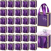 Yeaqee 50 Pcs Mini Metallic Paper Gift Bags with Handles 4x2.75x4.5'' Tiny Small Gift Bags with Thank You Tag for Wedding Graduation Birthday Party Return Gifts Jewelry Business (Dark Purple,Gold)