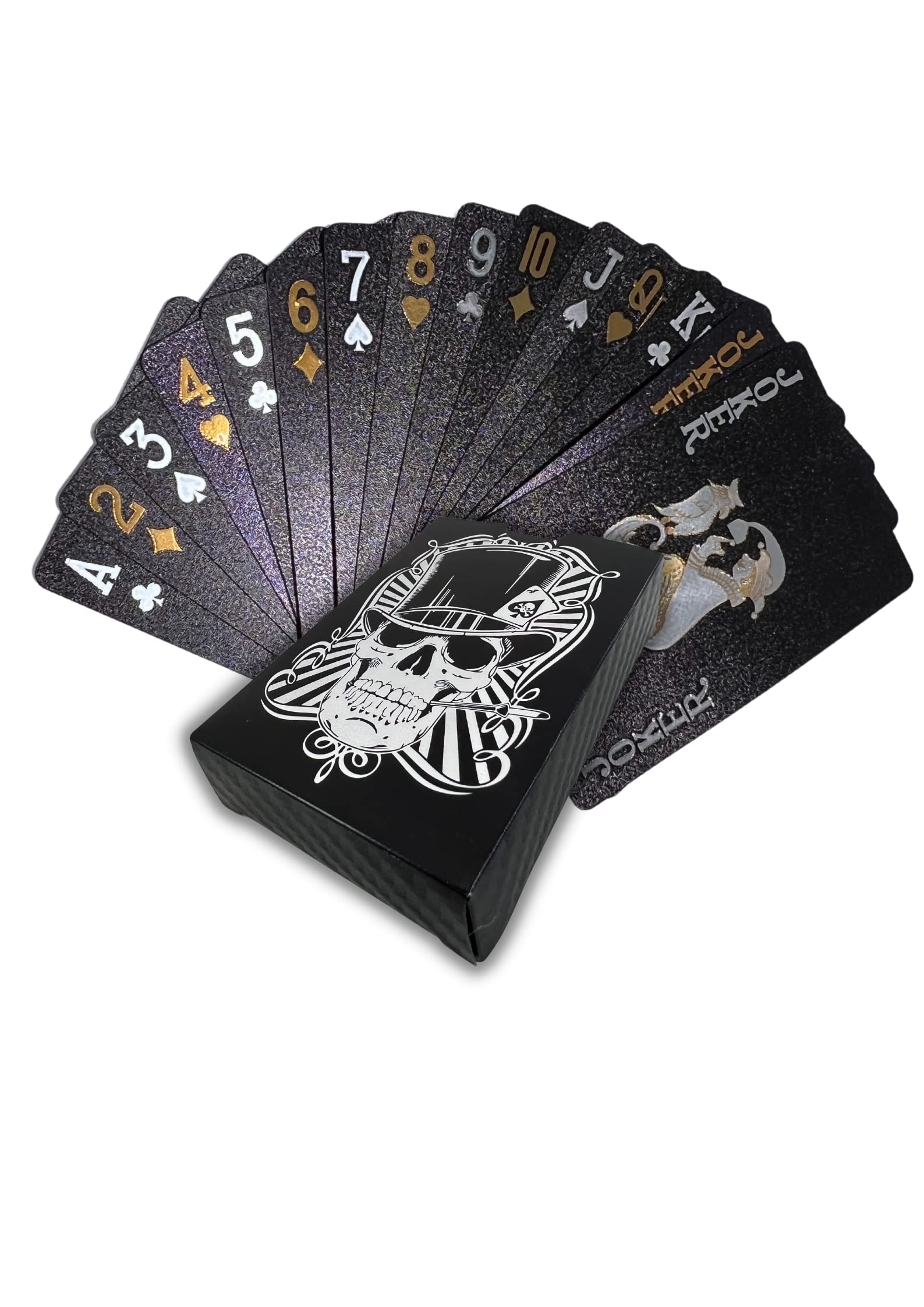 SHINE Black Playing Cards, Available in Gold and Silver, Great for Parties, Gatherings and Games, 54 Cards, Full Deck with Box (Silver)