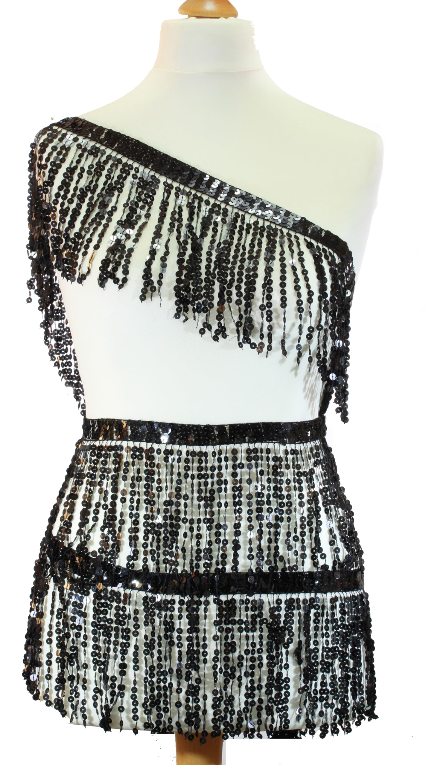 3 Meters Sequin Tassel Trim 15 cm 6" Luxury Fringe Fringing #1 (Black AB)