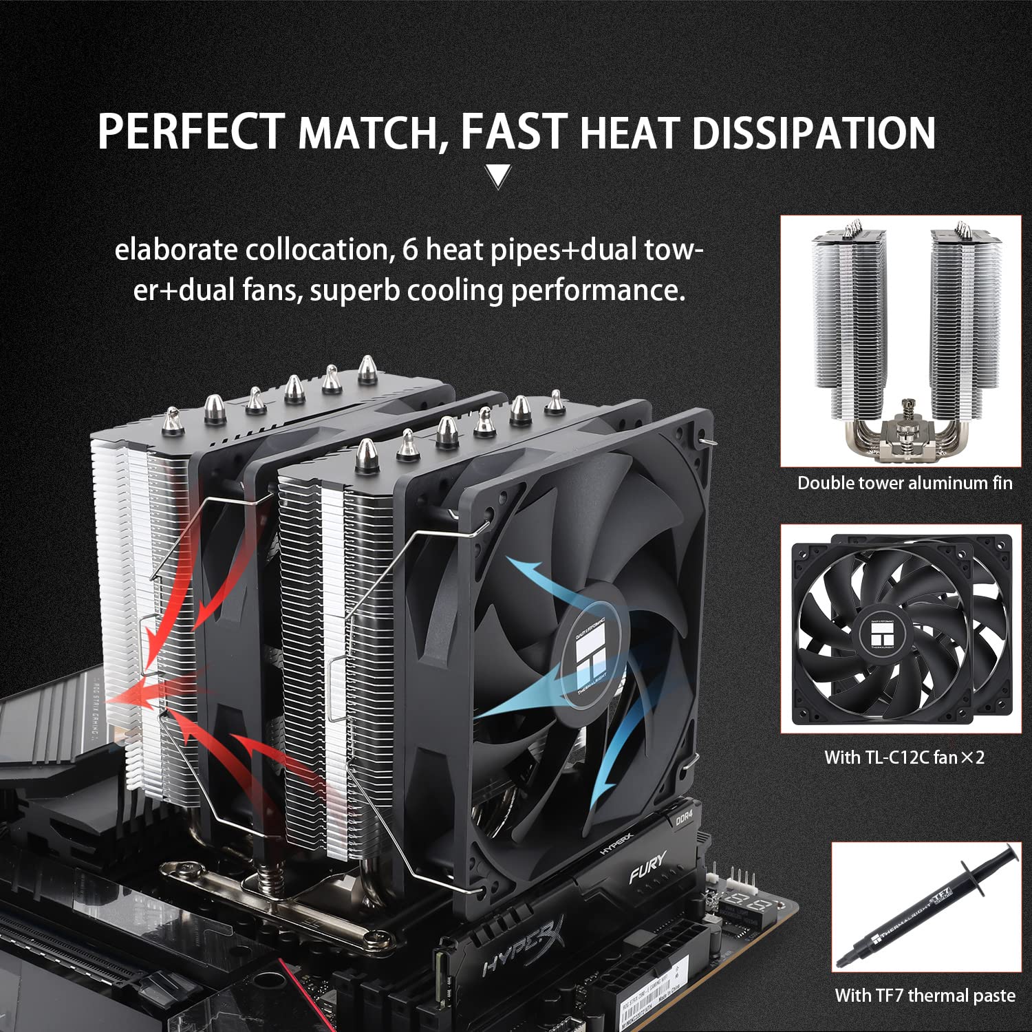 Thermalright Peerless Assassin 120 SE CPU Air Cooler,PA120 SE,6 Heat Pipes CPU Cooler,Dual 120mm TL-C12C PWM Fan, Aluminium Heatsink Cover, AGHP Technology,for AMD AM4/AM5 Intel 1700/1150/1200/1851
