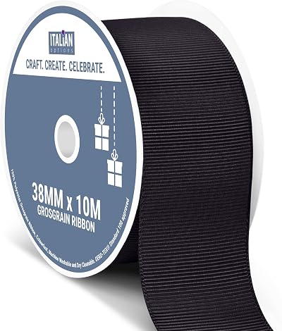 Italian Options Grosgrain Ribbon 38mm Black 10m Roll for Bows Gift Crafting