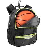 Summit Ridge Sports Backpack 17 Inch with Ball &amp; Shoe Compartment, Soccer, Basketball, Baseball, Football Gear Bag (Black &amp; Electric Green)