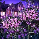 Dremisland 2Pack Solar Flowers Lights Outdoor Waterproof Purple Lavenders Solar Butterfly Lights Solar Artificial Flower Butterfly Garden Decoration for Yard Patio Pathway Lawn Courtyard