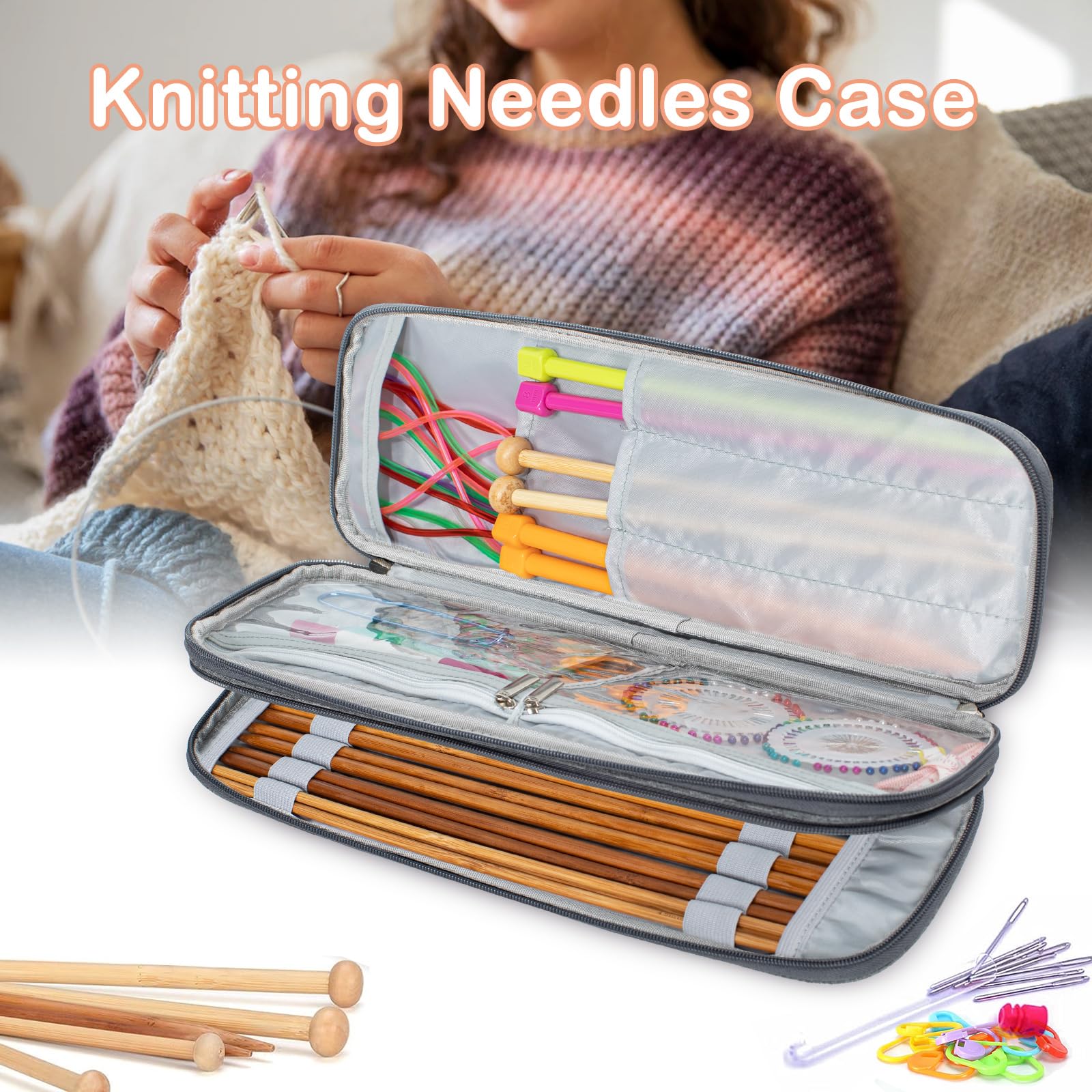 MYBAGZING Knitting Needles and Crochet Hook Organizer Case (Up to 14 Inches) for Knitting Accessories - Empty Case