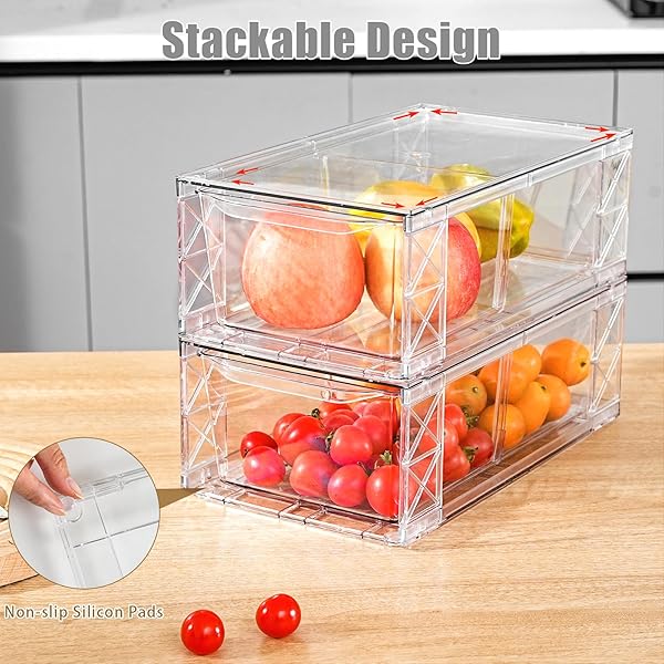 CLEMATE 6PACK PANTRY ORGANIZERS AND STORAGE,CLEAR STACKABLE KITCHEN STORAGE ORGANIZER,FOODS ORGANIZER BINS WITH HANDLES, EASILY ASSEMBLE FOR BATHROOM, KITCHEN, REFRIGERATOR, PANTRY, CABINET, CLOSET
