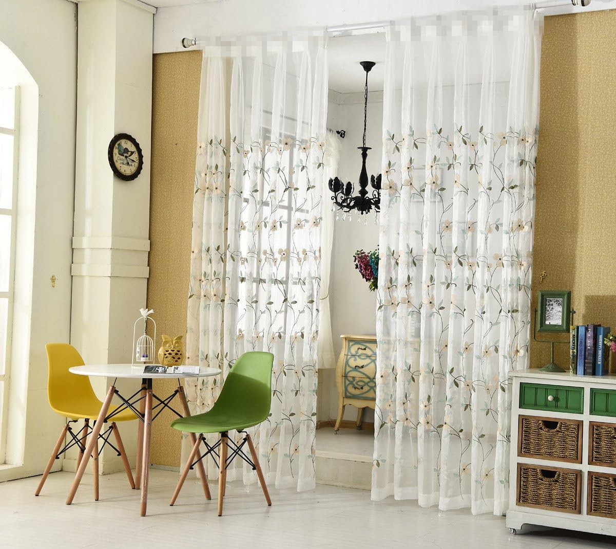 AiFish 1 Panel Rod Pocket Top Charming Floral Embroidered Sheer Curtains Decorative Tulle Voile Door Window Room Curtain for Living Room Girls Bedroom W75 x L84 inch