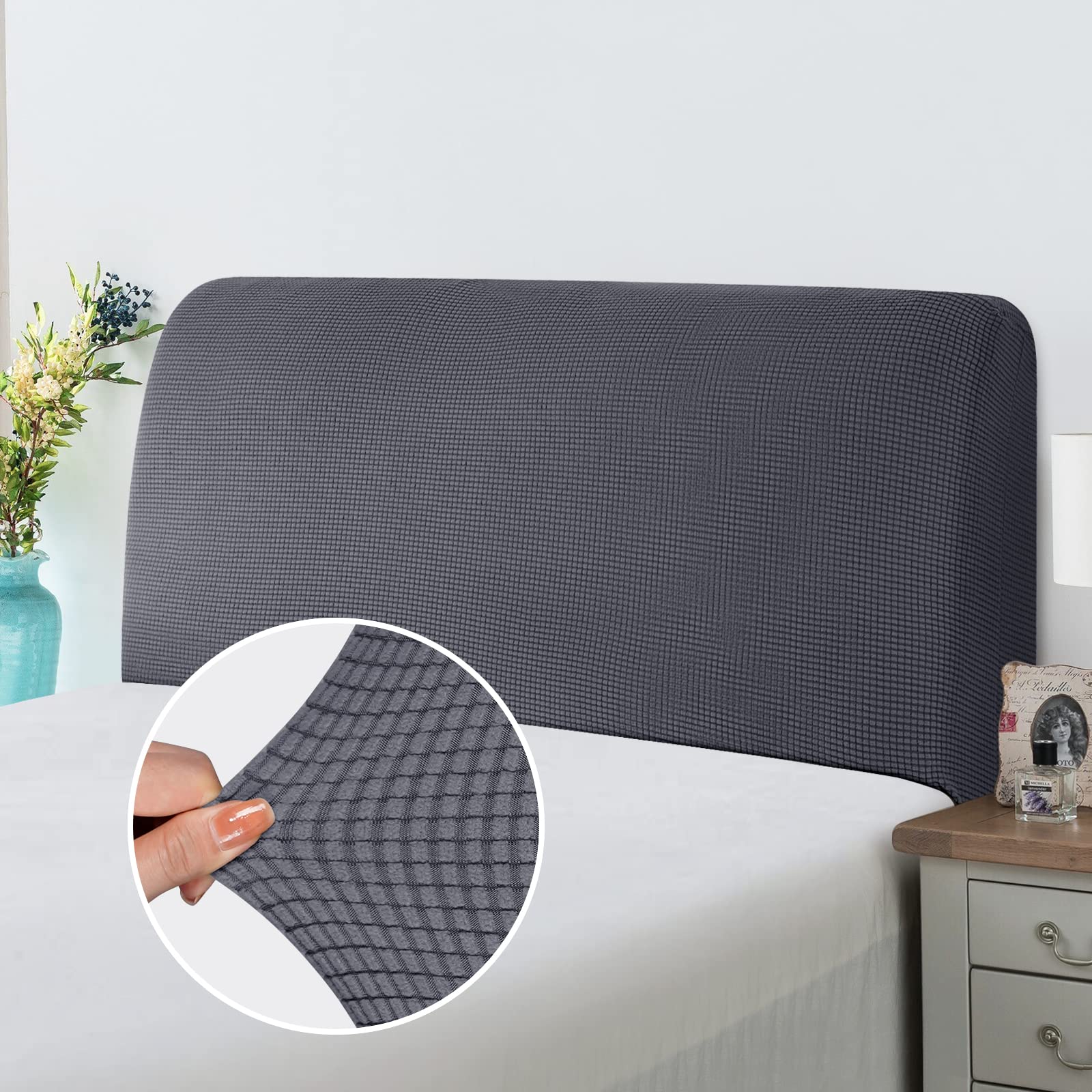 TAOCOCO Bed Headboard Cover, Headboard Covers for Double Bed/Small Double，Dustproof All-inclusive Elastic Headboard Protection cover, Spandex Jacquard Headboard Cover(Dark Grey，120-140cm)