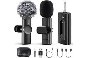 CHRIMEFLAME Dual Wireless Lavalier Microphone for Camera/iPhone/Android Phone/Laptop/Computer/GoPro, Professional Plug-Play Lapel Microphone for Video Recording, Interview, Vlogging