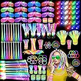 OLUPP 290 PCS Glow in the Dark Party Supplies, 200 Glow Sticks, 24 Fiber Optic Wands, 15 LED Glasses, 33 Finger Lights and 18 LED Hair Clips for Wedding, Birthday, Concert, Raves, New Year