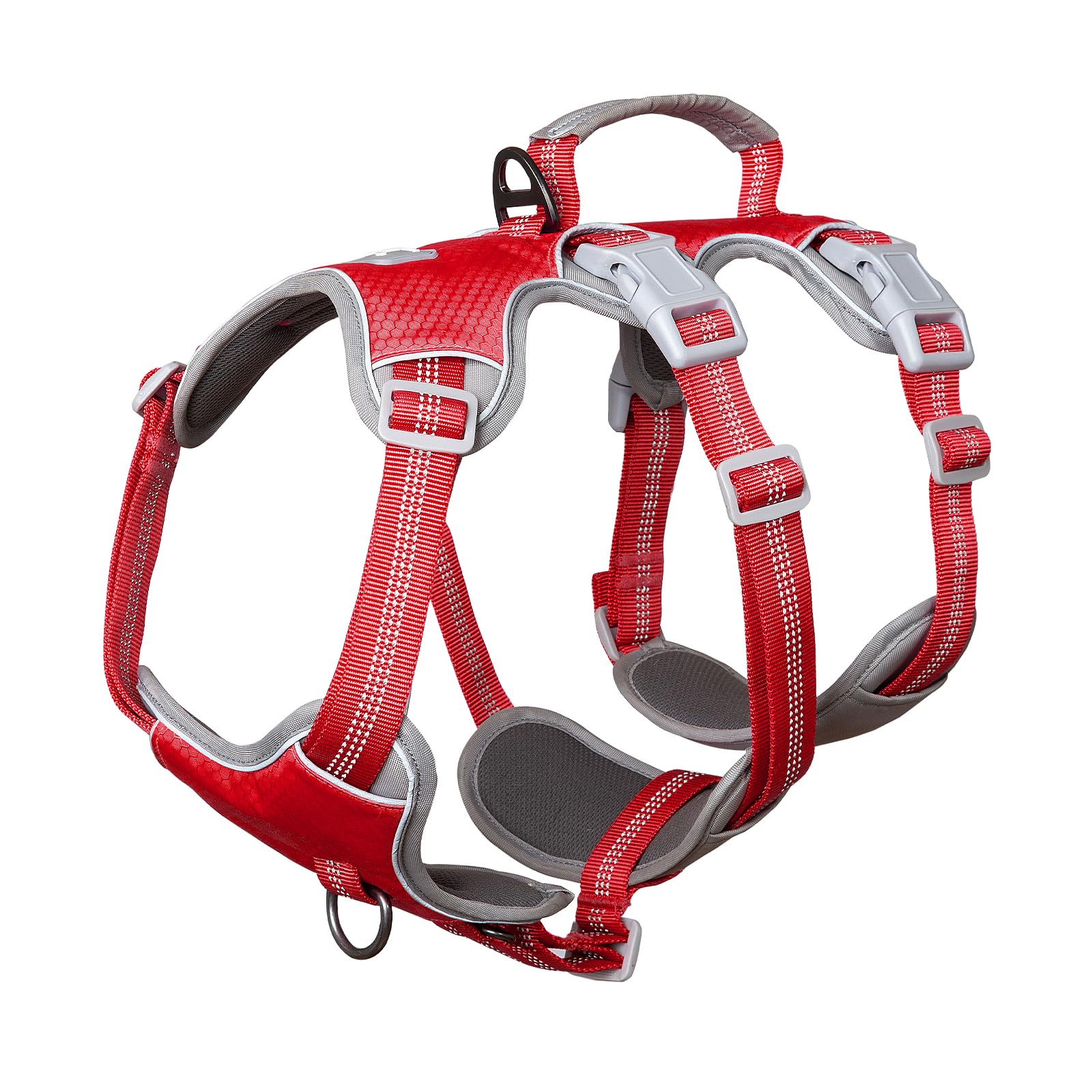 Huntboo Escape Proof Dog Harness Medium, Anti-Pull Dog Harness with Handle, Breathable, Adjustable Dog Harness Small, Reflective Harnesses for Large Dogs Outdoor, Walking, Training (Red, L)