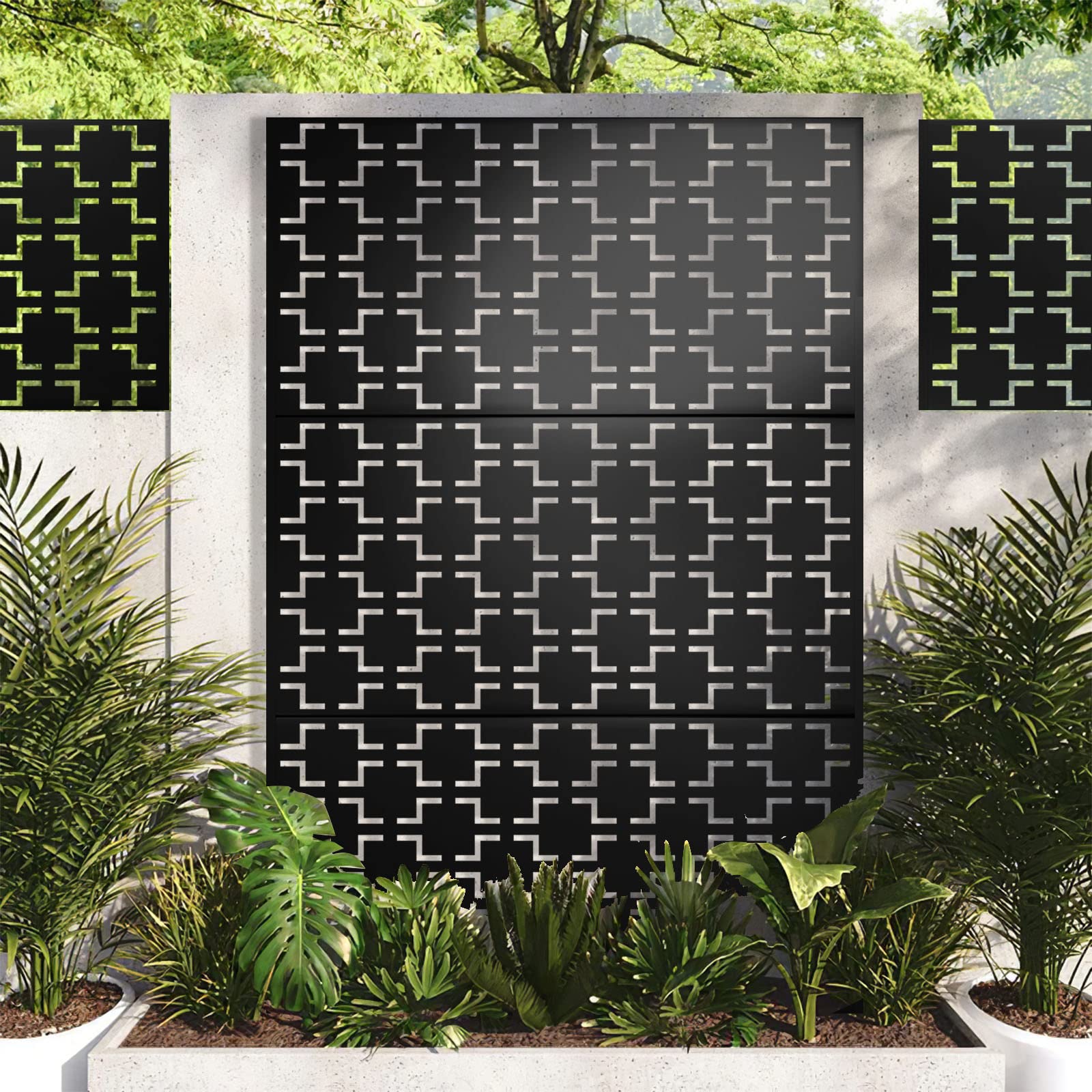 Elevens Metal Privacy Screen Outdoor Decor Privacy Screens and Panels Freestanding,Decorative Privacy Fence Screen Outdoor Divider for Deck Garden Backyard(Black-Quadra)
