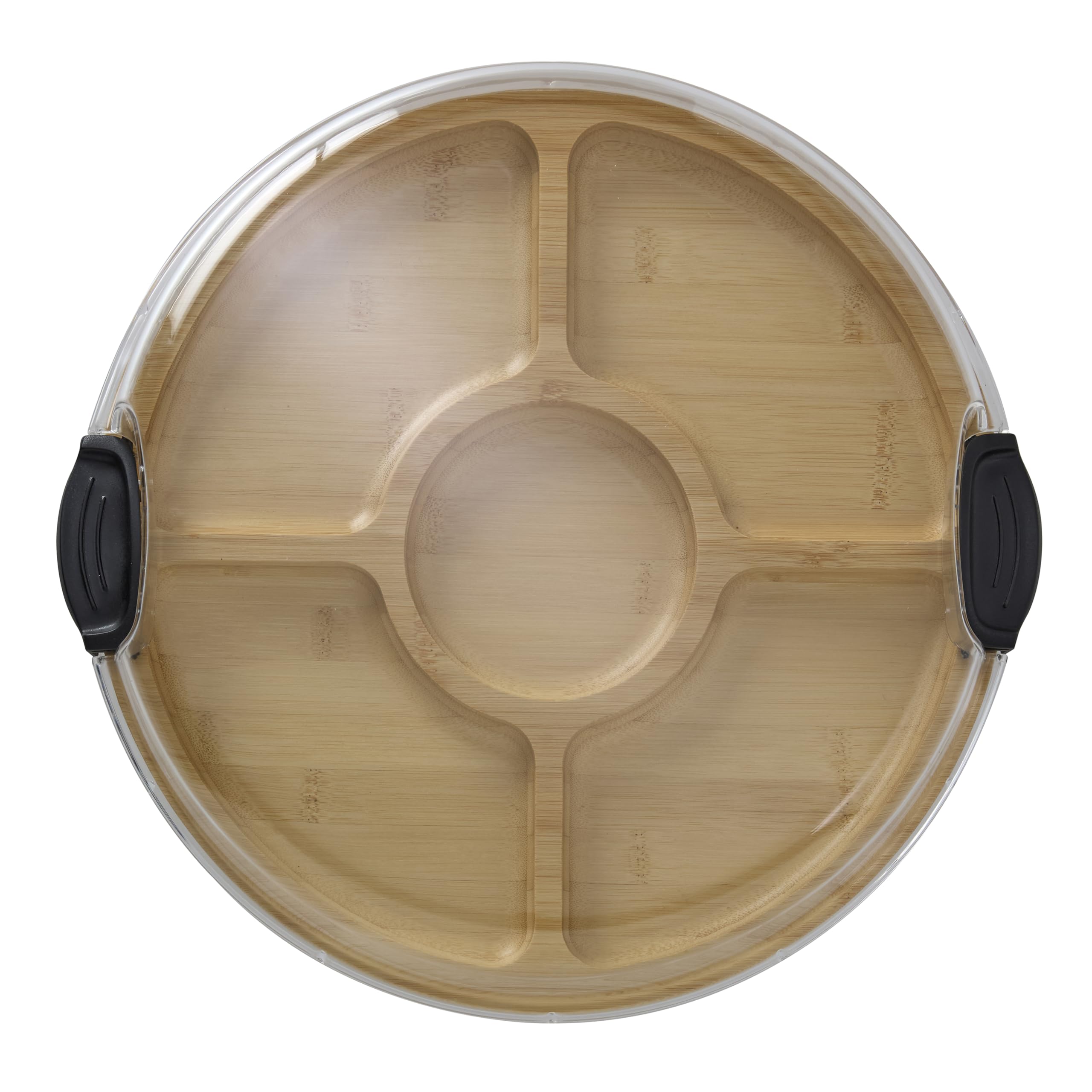 FARBERWARE Build-a-Board Cutting Board with Five Compartments and Clear Locking Lid for Charcuterie, Snacks, and More, Bamboo