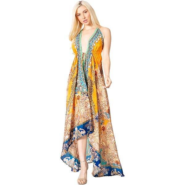 Sakkas 1817-25 - Lizi 2025 Womens Maxi High-Low Halter Handkerchief Long  Dress Beach Party - 604 - OS at Amazon Women's Clothing store