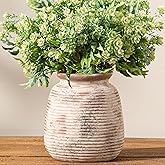 Ceramic Small Flower Vase, 6“ Rustic Farmhouse Vases Home Decor, Short Pottery Decorative Pampas Vase for Table Living Room Entryway Mantel Bookshelf Bedroom Bathroom Kitchen-Rustic