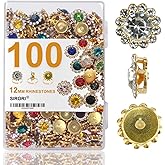 100Pcs 12MM Rhinestones for Crafting Crystal Rhinestone for Crafts Bulk Metal Flat Back Clothes Rhinestones for Bedazzling (Assorted)