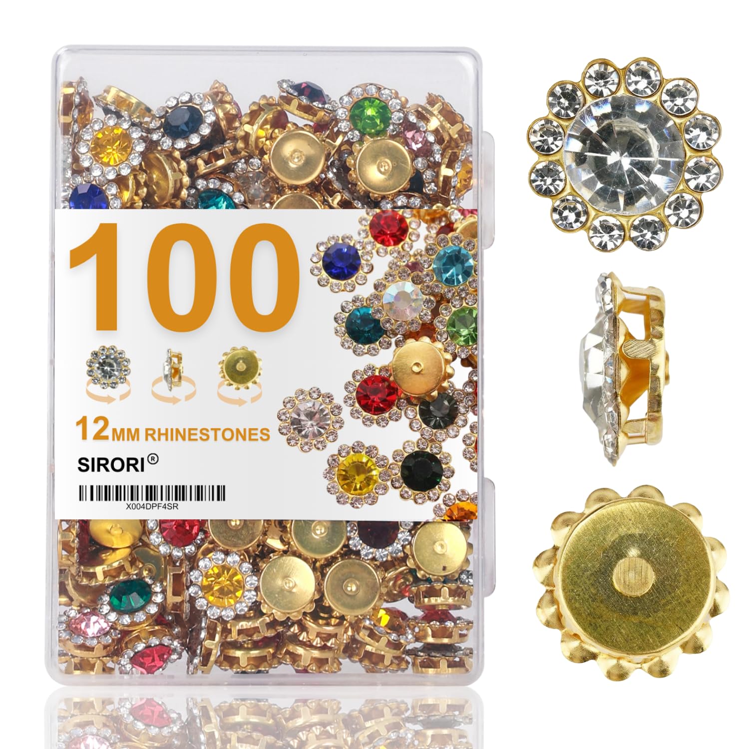 Photo 1 of 100Pcs 12MM Rhinestones for Crafting Crystal Rhinestone for Crafts Bulk Metal Flat Back Clothes Rhinestones for Bedazzling (Assorted)