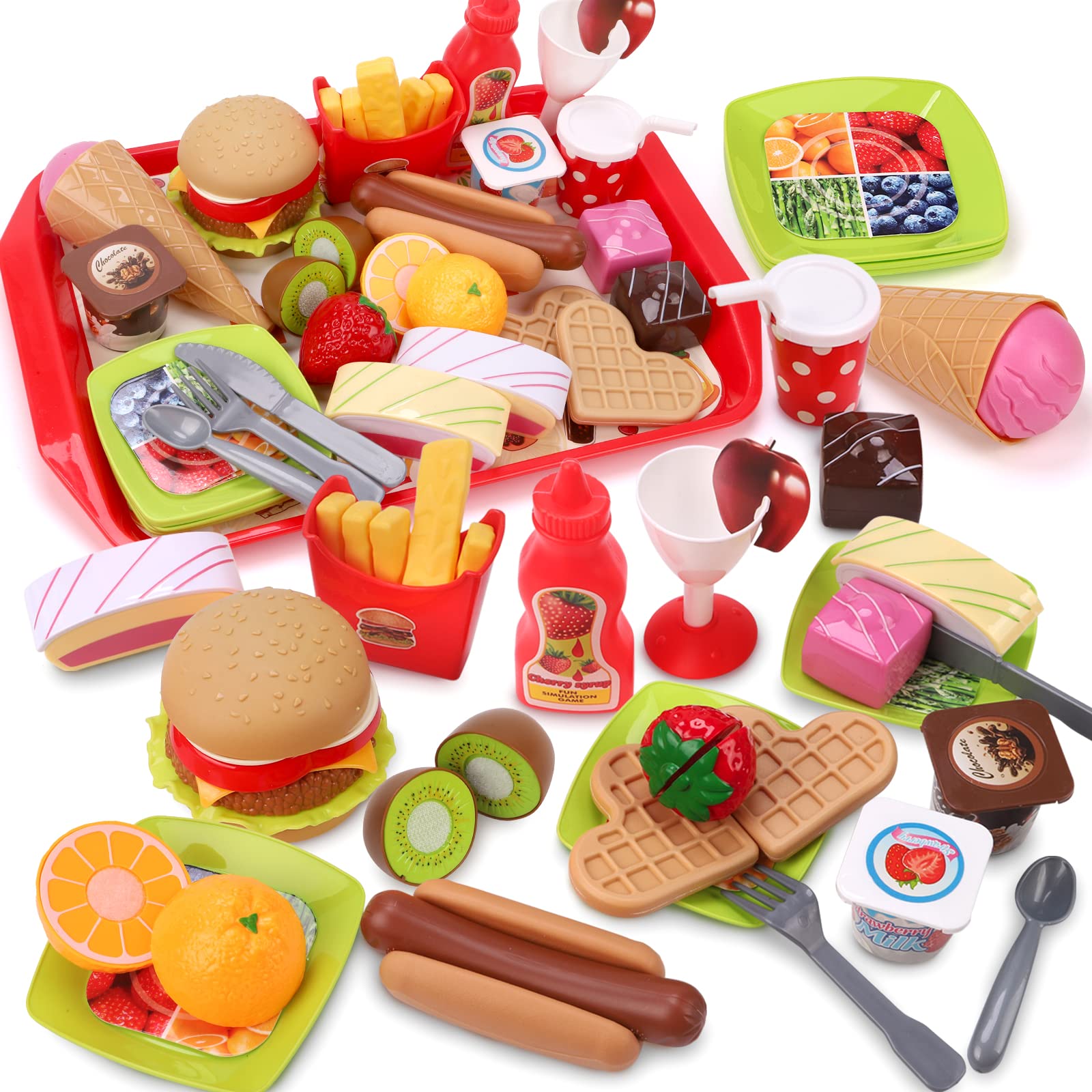 REMOKING Kitchen Toy for Children, DIY Hamburger Food Toy Set, Cutting Fruit, Children's Kitchen Role Play Educational Learning Toy, Gift for Boys and Girls