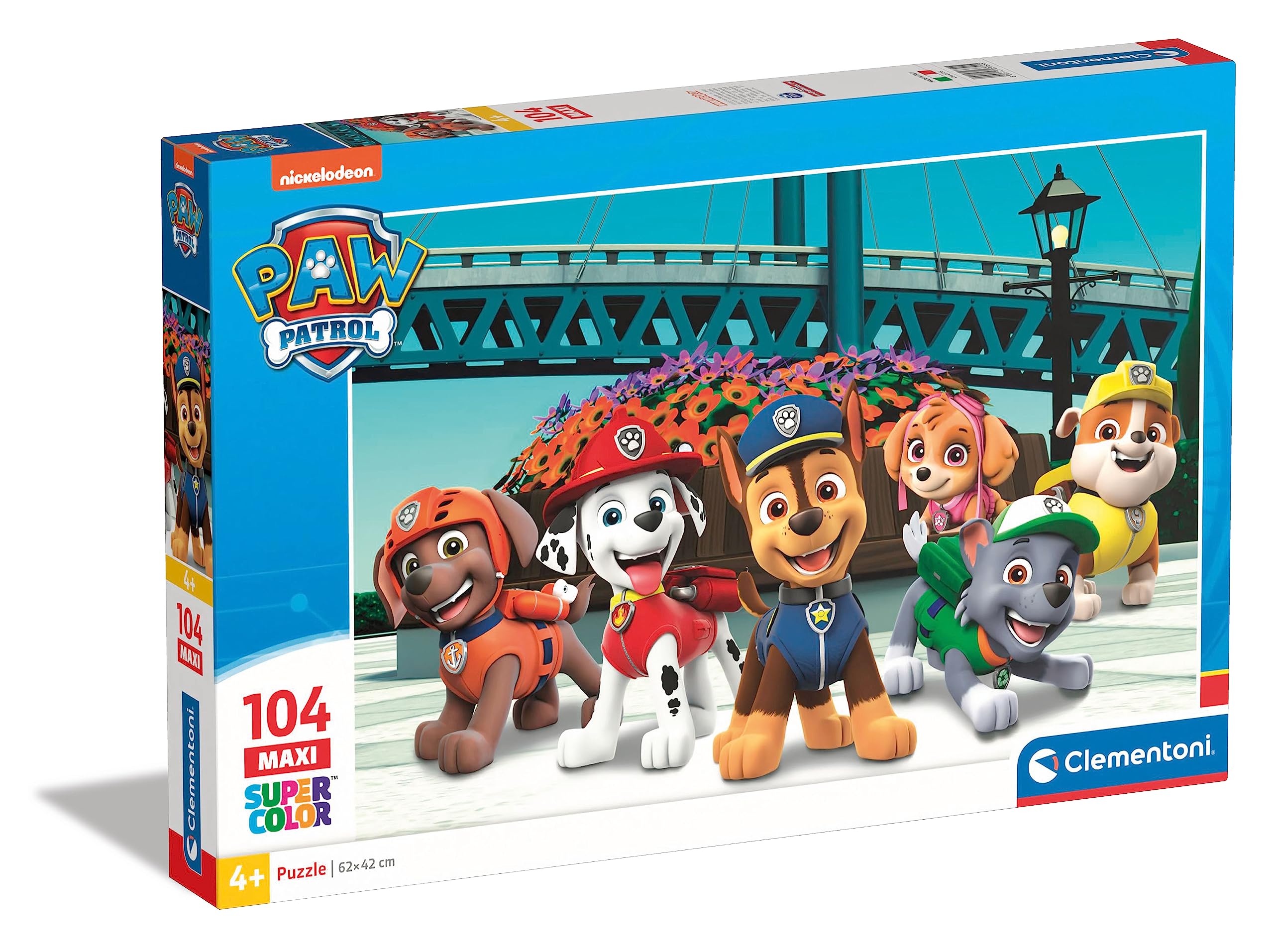 Clementoni 23755, Paw Patrol Supercolor Maxi Puzzle for Children - 104 Pieces, Ages 4 years Plus Multicoloured