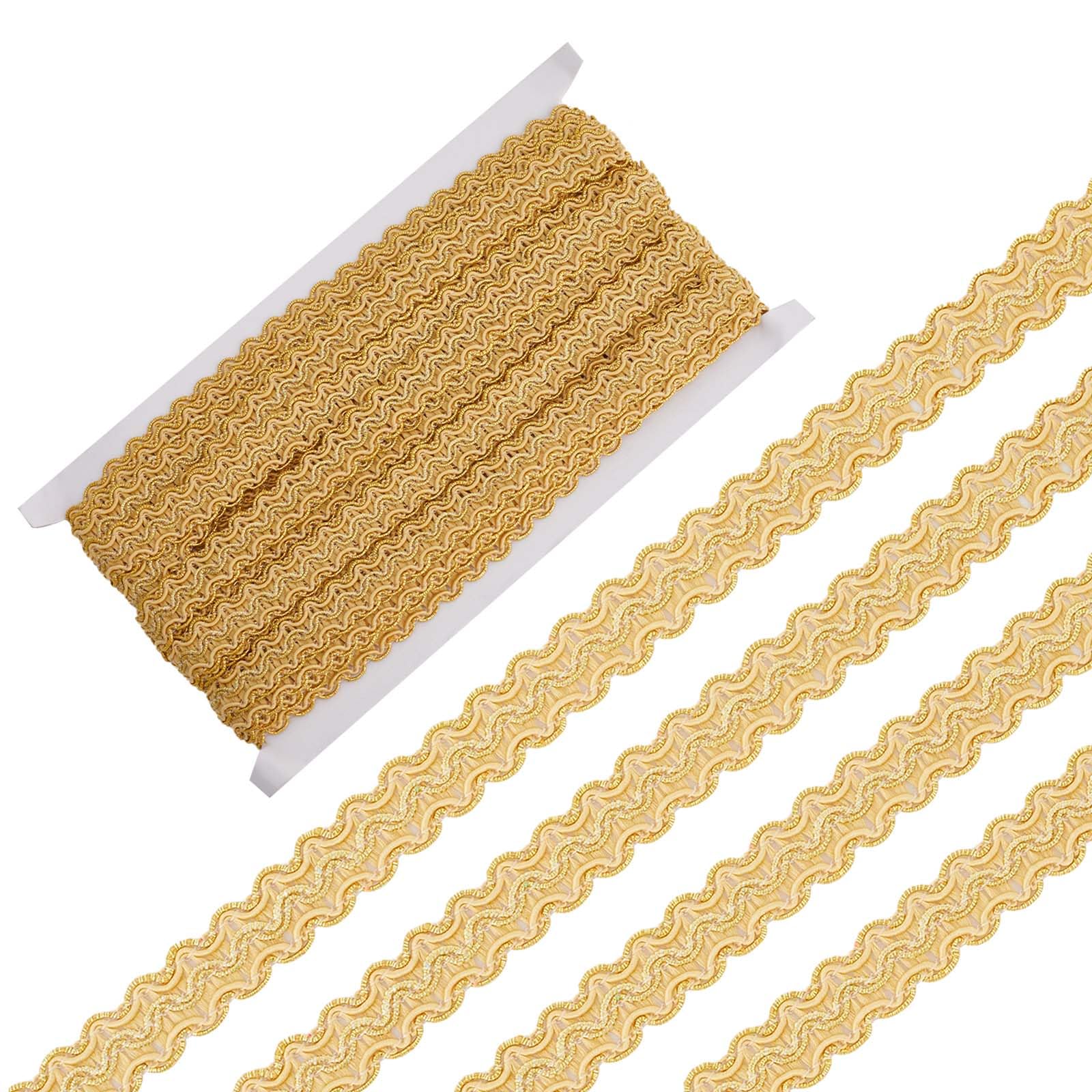 GORGECRAFT 13.1 Yards Metallic Braid Lace Trim 0.6 Inch Wide Gold Gimp Woven Centipede Decorated Edge Ribbon Upholstery Fabric Fringe Embellishment Trimmings for Costume DIY Craft Sewing Decor