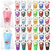 Skylety 36 Sets Christmas Teacher Gift Teacher Appreciation Coffee Cups Bulk Thank You Tumbler Plastic Coffee Cup with Lid and Bow Card Christmas Gift for Staff Employee(Classic)