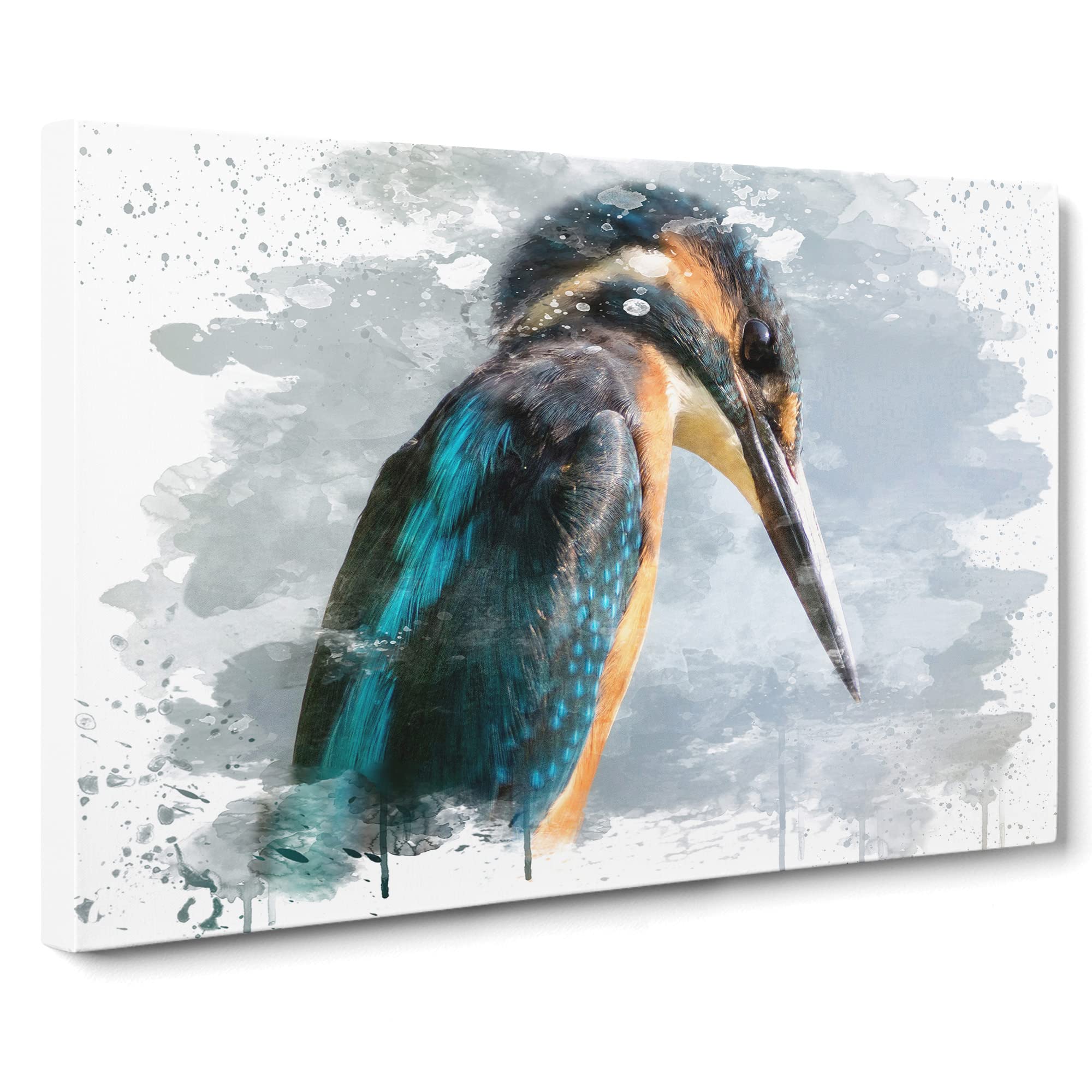 Kingfisher Bird 2 V3 Canvas Print | Gallery Wrapped 30mm Frame Wall Art | 20x14 inches | Ready to Hang | Modern Animals Picture | Living Room Bedroom Lounge Office