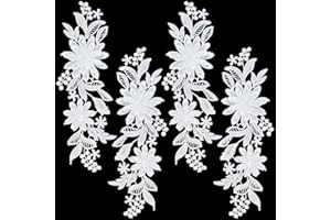 WEBEEDY 4 Pieces 3D Embroidered Flower Lace Applique Sew on Appliques for DIY Sewing Wedding Dress Shoes DIY Patch Clothing Accessories,2 Mirrored Pairs