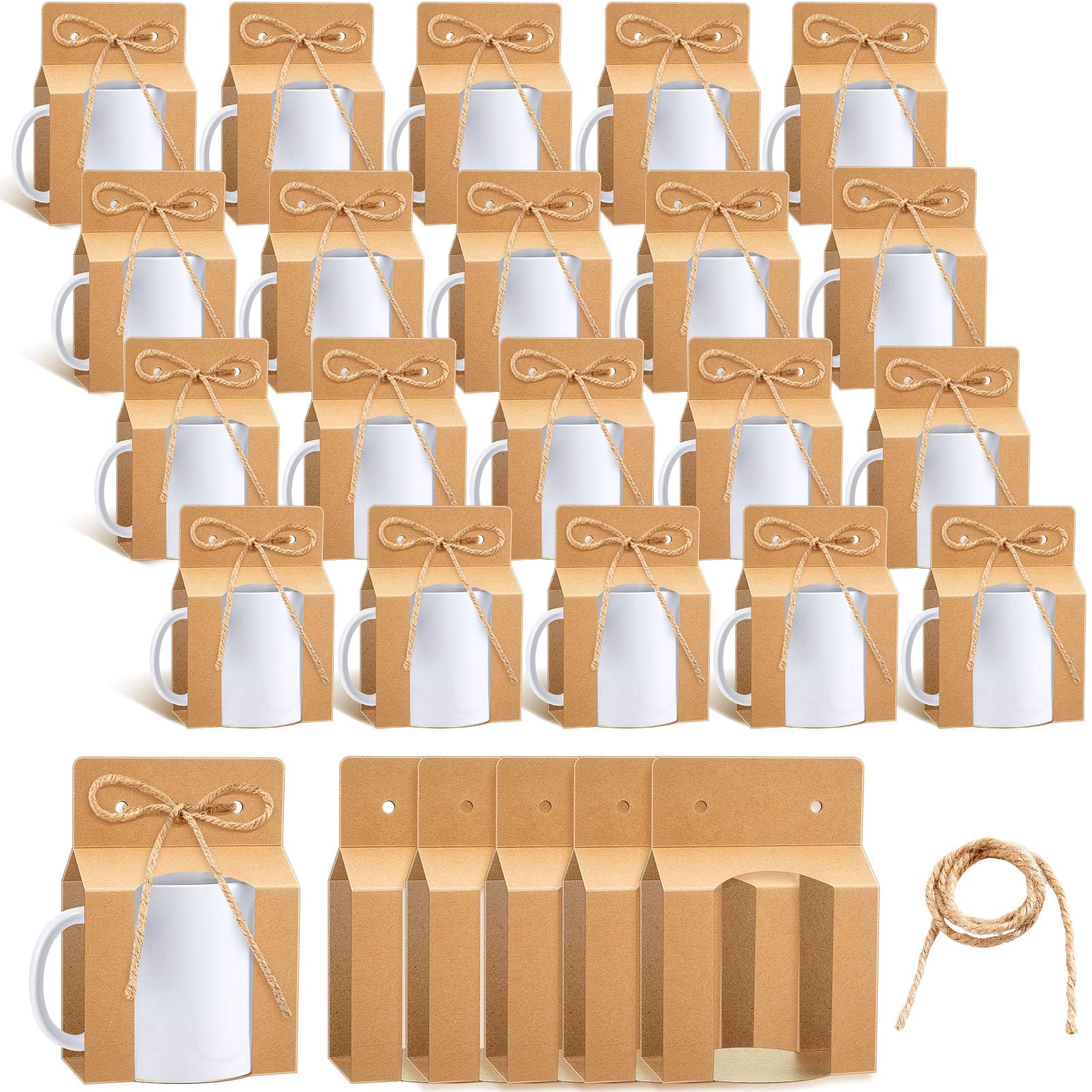 Photo 1 of Kosiz 36 Pcs Mug Boxes Sublimation Coffee Mugs Gift Bags with Window Packaging Storage Box for Shipping Selling Chirstmas Gift Packaging Wrapping(for 11oz Mug,Brown)