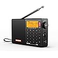SIHUADON D808 Portable AM FM SW LW Air Band Radio SSB RDS Multi Band Radio Speaker with LCD Display Alarm Clock External Antenna(Black)