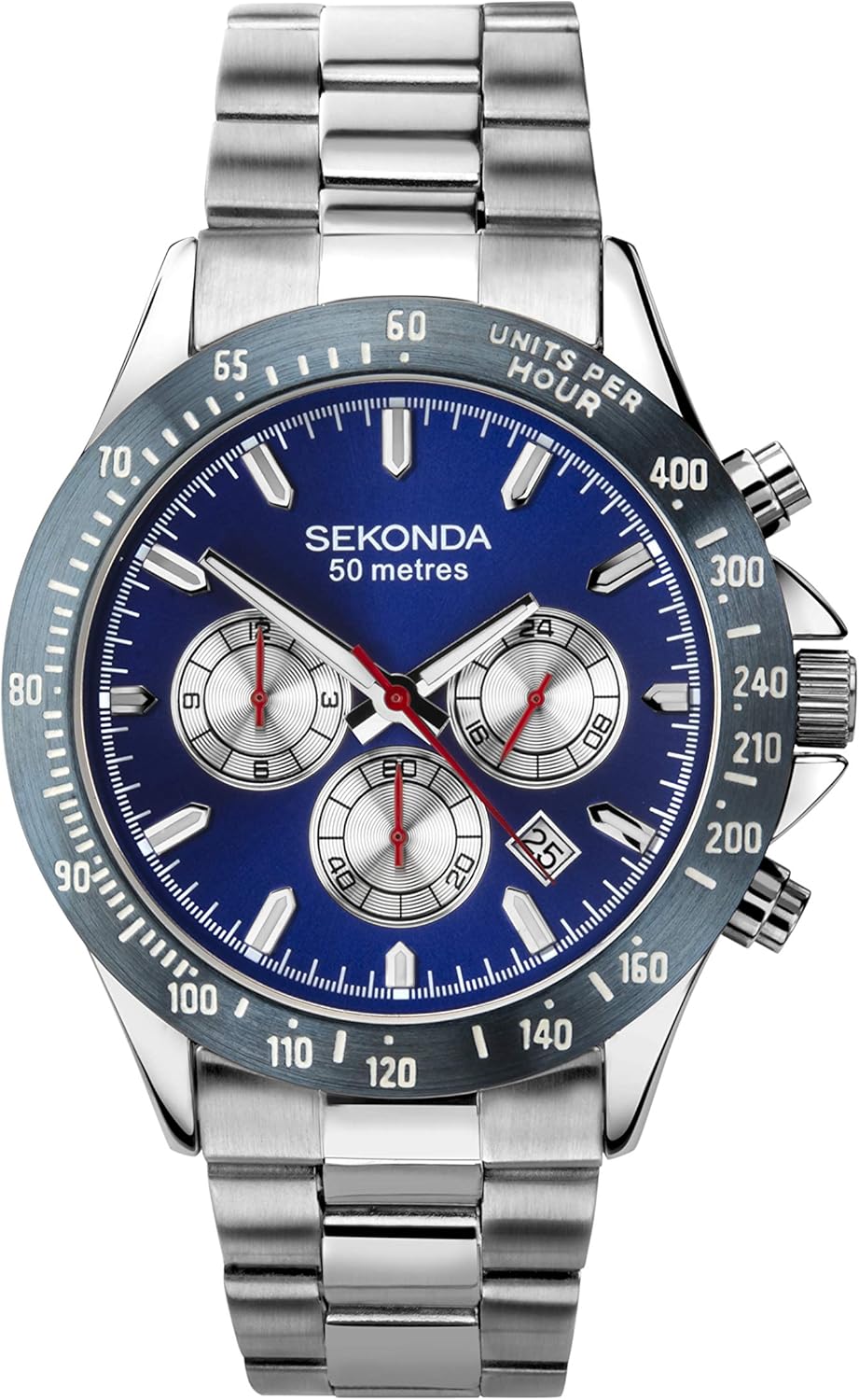 SEKONDA Mens Multi dial Quartz Watch with Stainless Steel Strap 1649E