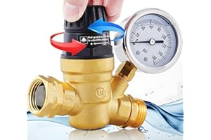 Wodli RV Water Pressure Regulator for RV Camper, Brass Lead-Free Handle Adjustable RV Water Pressure Regulator with Gauge, Water Pressure Reducer Valve w/Filter for Travel Trailer, RV Plumbing System