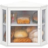 viewcare White Bread Box for Kitchen Counter, Bamboo Wood Large Capacity Bread Storage Bin with Acrylic Wavy Door Panel (White, Meduim)