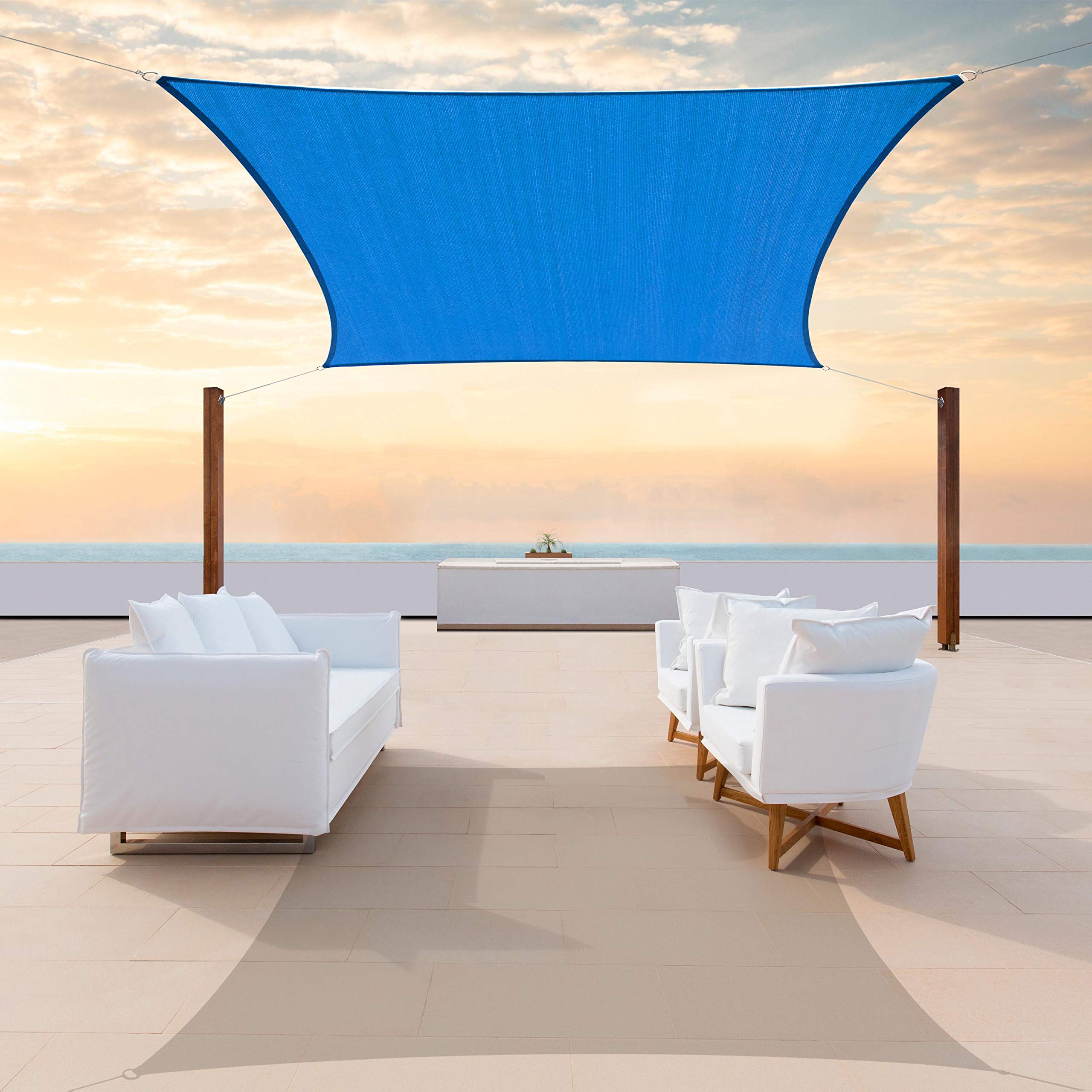 ColourTree 16' x 16' Blue Square CTAPS16 Sun Shade Sail Canopy Mesh Fabric UV Block UPF50 - Commercial Heavy Duty - 190 GSM - 3 Years Warranty