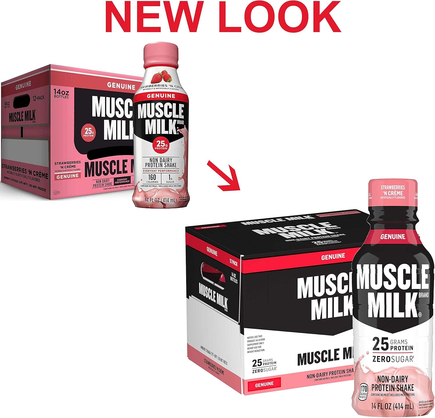 Muscle Milk Genuine Protein Shake, Strawberries 'N Crème, 25g Protein, 14 Fl Oz, 12 Pack: Health & Personal Care