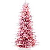 Best Choice Products Lighted Aspen Christmas Tree, 6ft Flocked Artifical Noble Fir, Pre-Lit White &amp; Multicolored LED Lights Premium Holiday D&eacute;cor - Pink