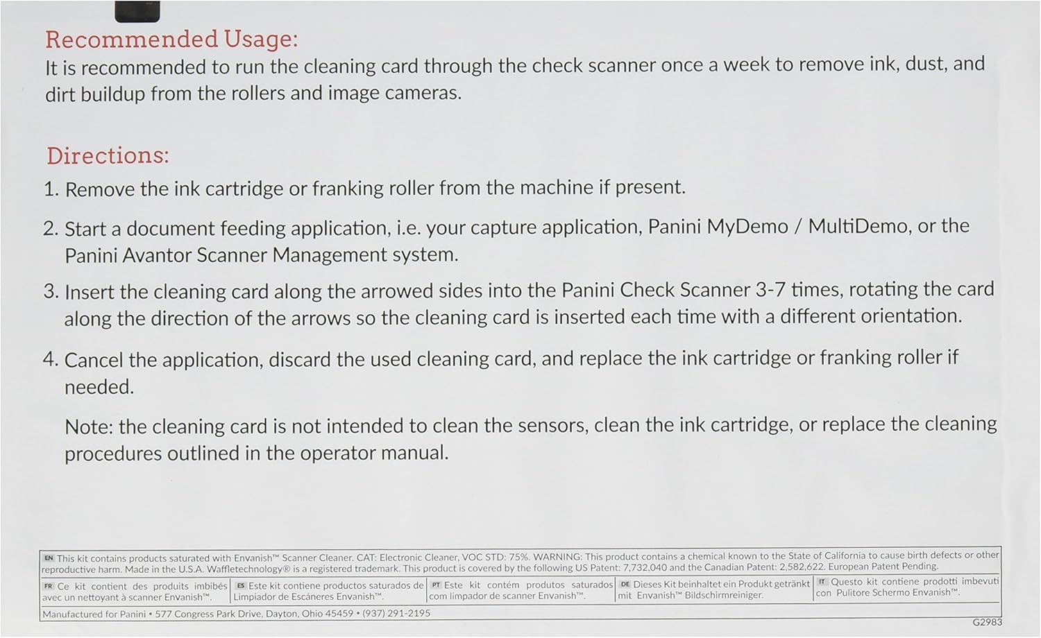 Panini Check Scanner Cleaning Cards featuring Waffletechnology (15 cards): Electronics