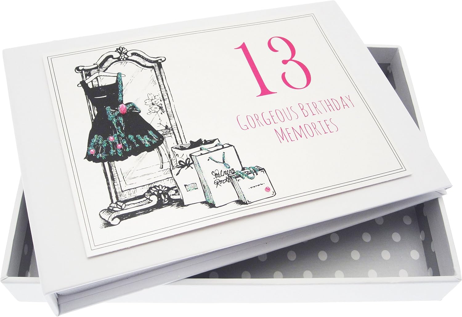 White Cotton Cards "Little Black Dress" 13th Birthday Tiny Album, 12.5x17.5x2.5 cm