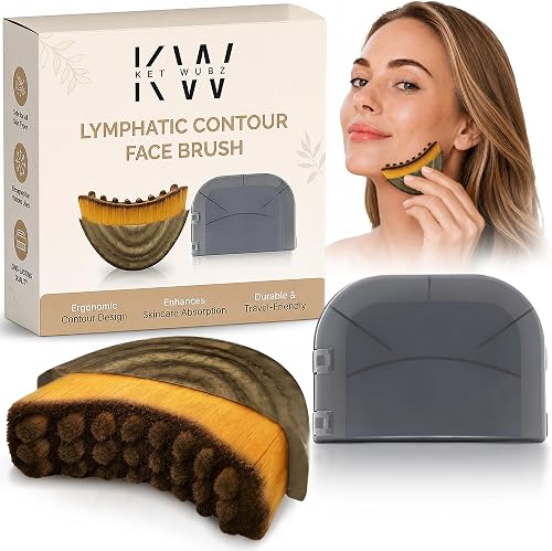Lymphatic Contour Face Brush, Dry Brush Massager for Lymphatic Drainage | Ultra Soft Curved Bristles, Facial Sculpting Tool for Jawline, Cheeks, Under Eye | Gua Sha Style Depuffer with Travel Case