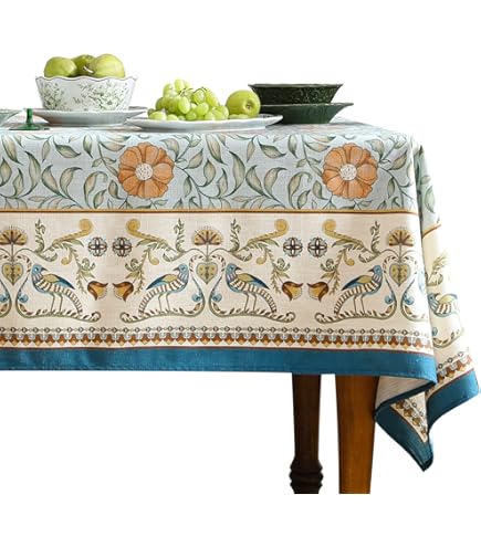Newbridge Mantel De Tela Con Bordes De Prado De Conejito De Pascua, Mantel De Primavera De Tela A Cuadros Azul, Resistente A Las Arrugas Y A Las Manchas, 60 X 84 Pulgadas