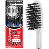 Colgate Gum Health Charcoal Toothbrush with Ultra Soft Floss Tip Bristles, Extra Soft for Sensitive Gums and Teeth, 4 Pack