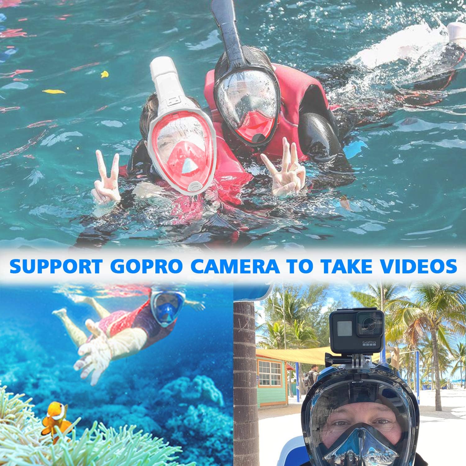 Foldable Full face Snorkeling mask with New Safety Breathing System, 180-degree Panoramic View, Waterproof and Anti-Fog, with Camera Stand, Universal Snorkeling mask : Sports & Outdoors