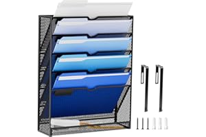 Lavatino Hanging Wall File Organizer with Hooks, 6-tier Document Organization Stand, Desktop Vertical Mail Paper Folder Holder, Files Clipboard & Magazine Organizer for Office Home, Black