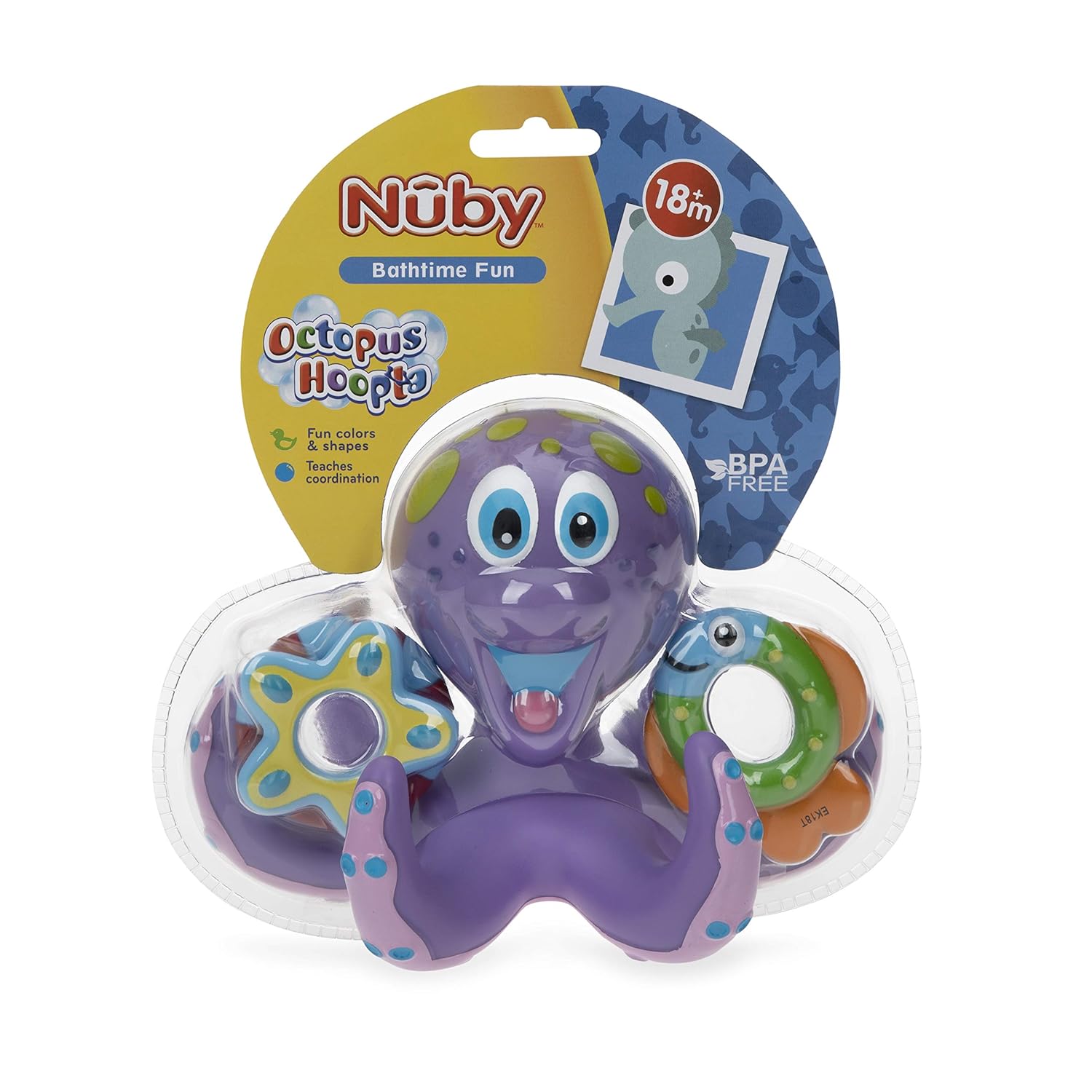 Nuby Floating Purple Octopus with 3 Hoopla Rings Interactive Bath Toy : Baby