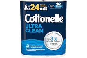 Cottonelle Toilet Paper, 6 Mega Rolls = 24 Regular Rolls, Ultra Clean, Strong Bathroom Tissue, 284 Sheets per Roll, Packaging