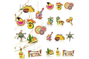 Mexican Fiesta Wooden Ornaments, 37pcs Cinco De Mayo Tree Ornament Hanging Ornaments for Mexican Fiesta Party Decorations Tac
