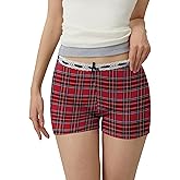 Rapbin Women's Y2k Cute Soft Elastic Low Waist Plaid Print Shorts Cheer Checkered Booty Short Red Black Plaidal M