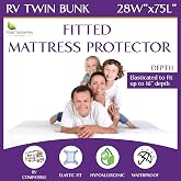 RV Twin Bunk Waterproof Mattress Protector (28" x 75") - Fitted Sheet Style - Hypoallergenic Premium Quality Cover Protects A
