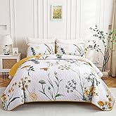 Dobuyly Yellow Quilt Queen Size Set, Floral Botanical Quilt Bedding Set 3 Pieces, Soft Lightweight Microfiber Queen Bedspread Coverlet Set for All Season, 96"x90"