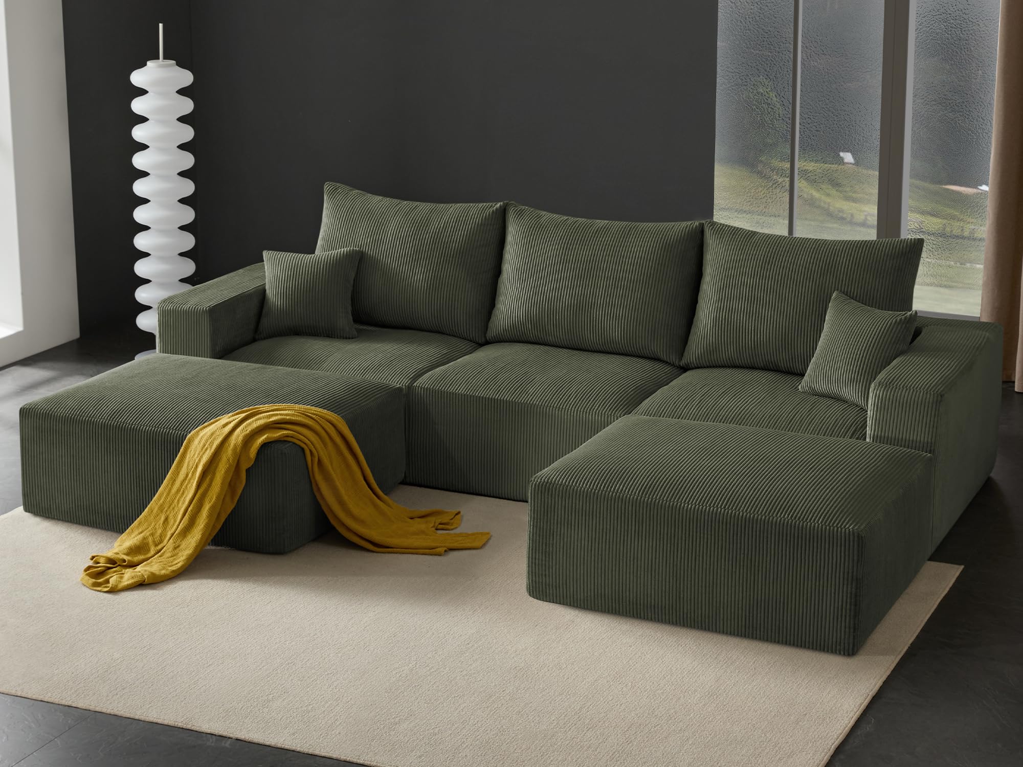 Boneless Sectional Cloud Couch Sofa for Living Room, 112" U-Shaped ...